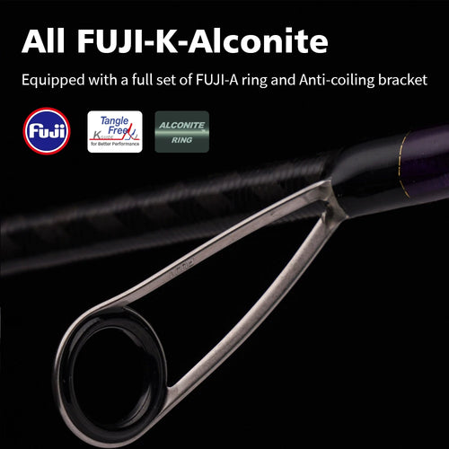 Carbon fishing rod guide ring and frame, close-up of Fuji-K Alconite style guide