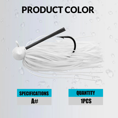 Chatterbait-style jig with white silicone skirt and black hook