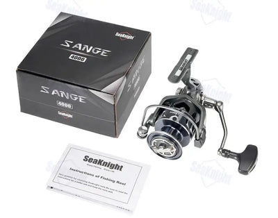 Black and silver SeaKnight SANGE 4000 spinning reel with CNC aluminium spool and asymmetrical rotor design
