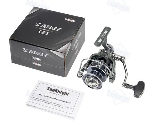 Black and silver SeaKnight SANGE 4000 spinning reel with CNC aluminium spool and asymmetrical rotor design