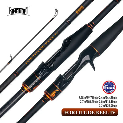Long casting inshore fishing rod with black graphite blank, guides, and orange trim.