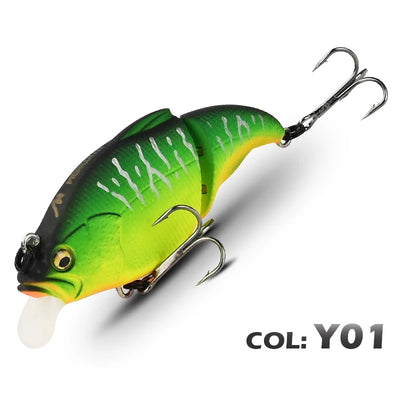 Neon green vibration fishing lure with clear lip, 3D-style eye, and two treble hooks