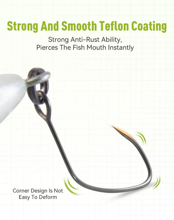 Artificial fishing lure treble hook with wire shank, Teflon-coated style