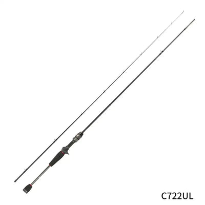 Spinning fishing rod, model C722UL, two-piece design with black handle grip