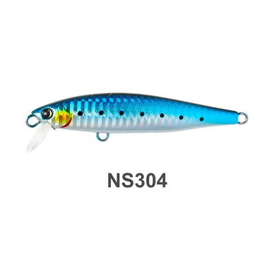 Fishing minnow lure, blue back with silver belly and dark speckles, side hooks, NS304