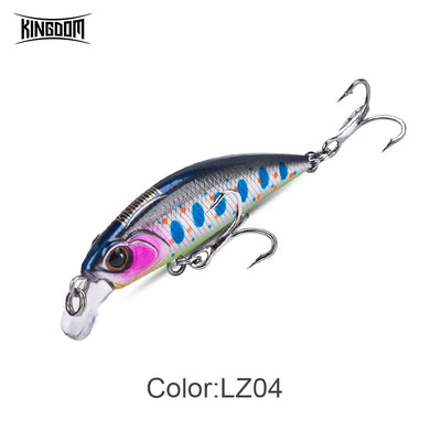 Colorful speckled sinking minnow fishing lure with multi-color back, treble hooks