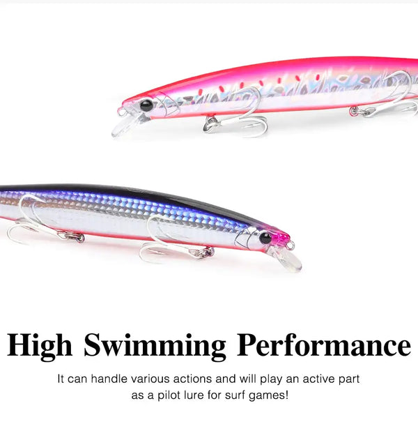 Floating minnow hard body lure pair: pink-silver and blue-pink with treble hooks