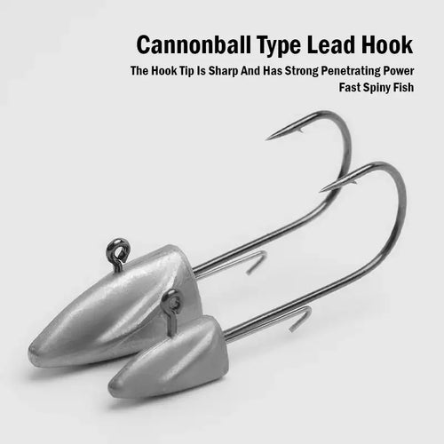 Gray cannonball-style jig head hook with two metal hooks for soft bait
