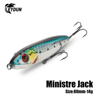 Ledger ministre jack sinking pencil lure 80mm 14g silver blue fish design with red eye detail and weighted transfer system