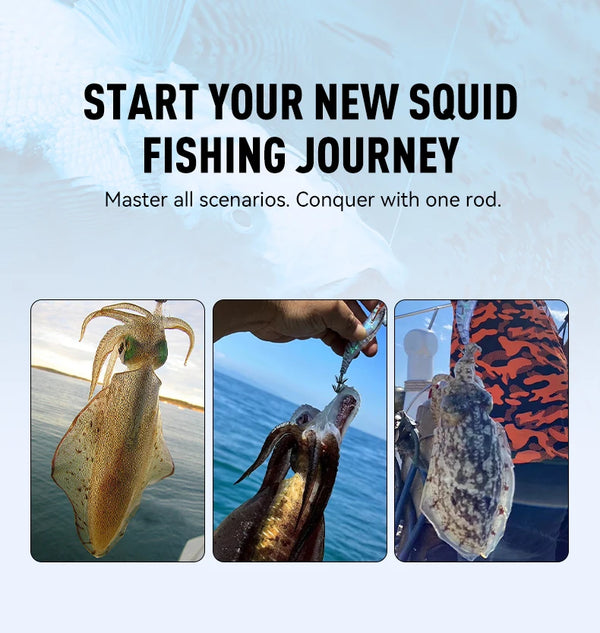 Squid fishing rod featuring a purple shaft for starting your squid fishing