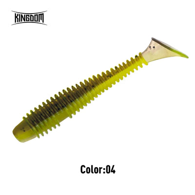 Soft plastic fishing lure in olive green with translucent tail