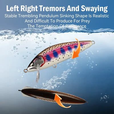 Leydun sinking minnow jerkbait metallic finish fishing lure with pink blue spotted trout pattern 55mm 4.7g and 75mm 10.5g