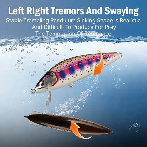 Leydun sinking minnow jerkbait metallic finish fishing lure with pink blue spotted trout pattern 55mm 4.7g and 75mm 10.5g