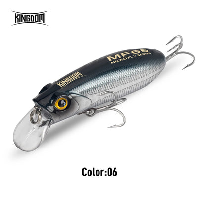 Grey micro minnow fishing lure with yellow eye, clear lip, and treble hooks