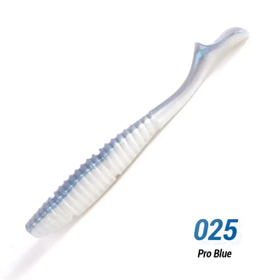 Soft silicone swimbait lure, white body with blue stripe, 14 cm, code 025