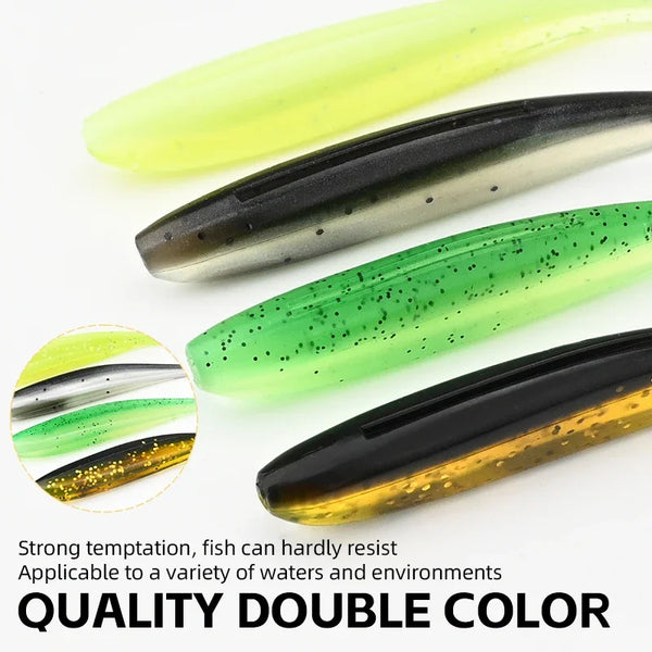 Double-color silicone T-tail swimbait, lime green and dark top