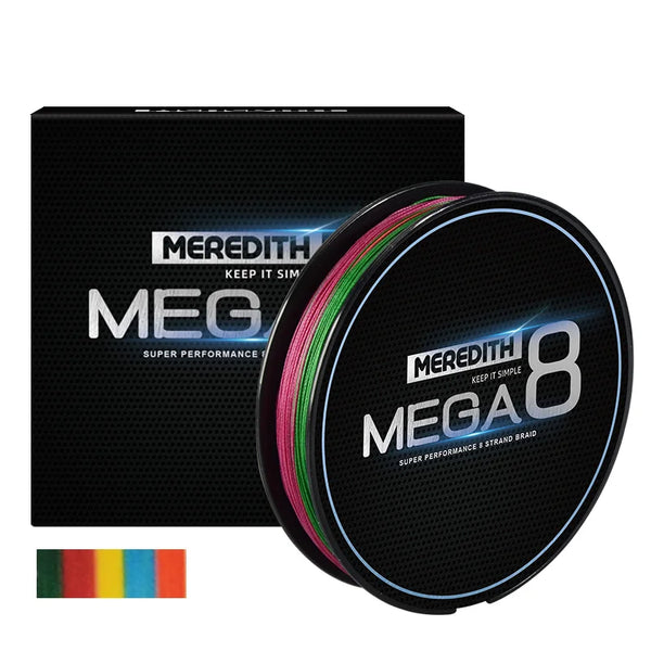 Meredith MEGA8 8-strand braided fishing line spool, multi-color