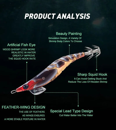 Squid jig lure with feather-wing tail and sharp metal squid hook, red-and-brown body