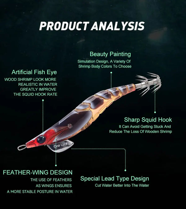 Squid jig lure with feather-wing tail and sharp metal squid hook, red-and-brown body