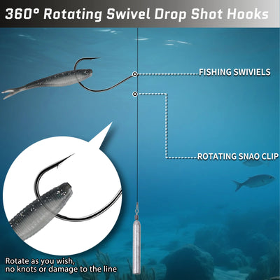 9KM DWLIFE Drop Shot & Wacky Rig Hooks – Black Nickel High Carbon Steel | Size #4 to #3/0 | 50–200pc