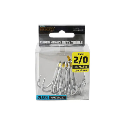 NOEBY super heavy duty treble hooks, size 2/0, Ultra antirust, 6 pcs