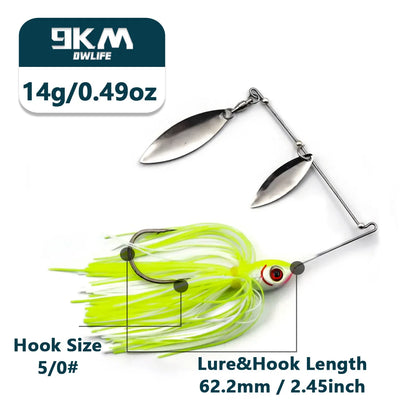 9KM DWLIFE Spinnerbait – Double Willow Blade | Ball Bearing | 10g & 14g | Bass Barramundi Golden Perch