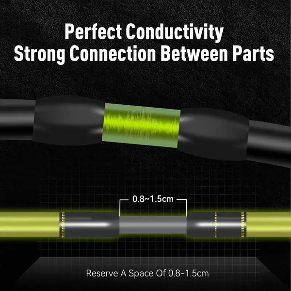 Carbon fishing rod joint with reinforced connector sleeve and spacing guide