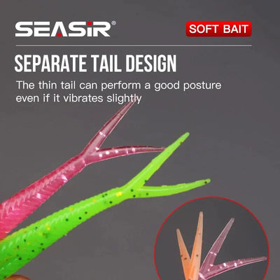 SEASIR 7cm Soft Bait Lure Set – Thread Body | Separate Vibrating Tail | Reflective Sequins | Double Groove Rig | 8 Colours