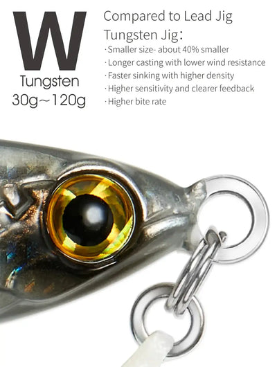 Lureholic 30g ~ 120g Tungsten Jig Slow Falling Hard Bait Fast Sinking Long Casting Metal Jig for Lure Fishig with Hooks -  - Cast N Go
