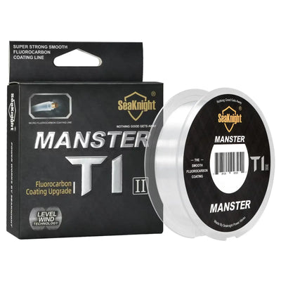 SeaKnight fluorocarbon T1 II fishing line spool with MANSTER box, clear monofilament