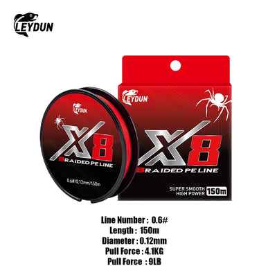 LEYDUN X8 braided PE line package, black spool and red card, 0.6#