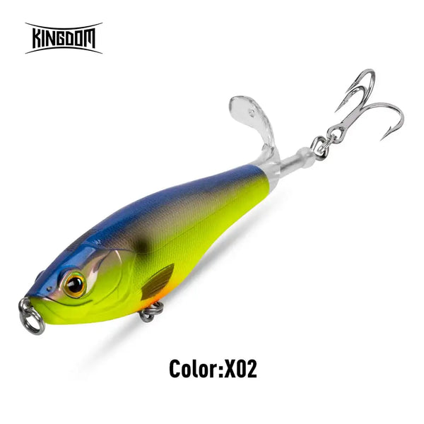 Floating hard fishing lure, Color X02, lime green and blue body with 3D eye and hooks