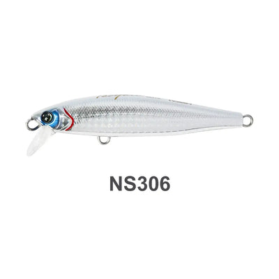 Fishing minnow lure, white-silver body with blue head, side hooks, NS306