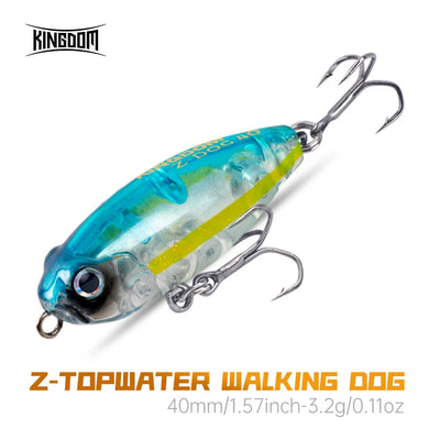 Turquoise-blue floating pencil stickbait lure with two metal treble hooks
