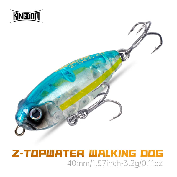 Turquoise-blue floating pencil stickbait lure with two metal treble hooks