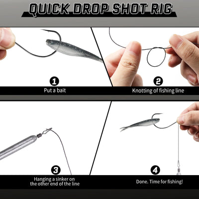 9KM DWLIFE Drop Shot & Wacky Rig Hooks – Black Nickel High Carbon Steel | Size #4 to #3/0 | 50–200pc
