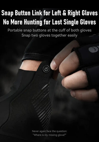 Black half-finger fishing gloves with snap-button cuff and fingerless design