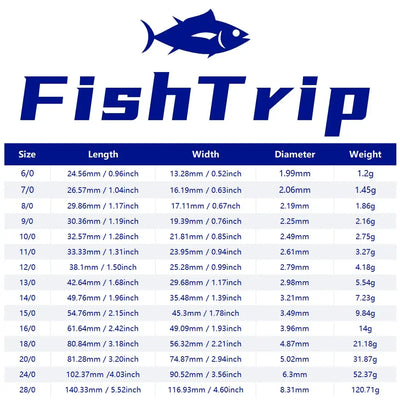 Stainless steel circle fishing hook size chart with ring eye and curved shank