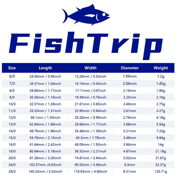 Stainless steel circle fishing hook size chart with ring eye and curved shank