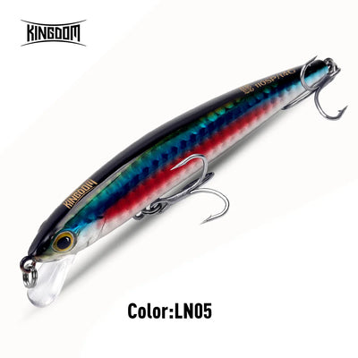 Minnow lure in dark blue with red accents and treble hooks, Color: LN05