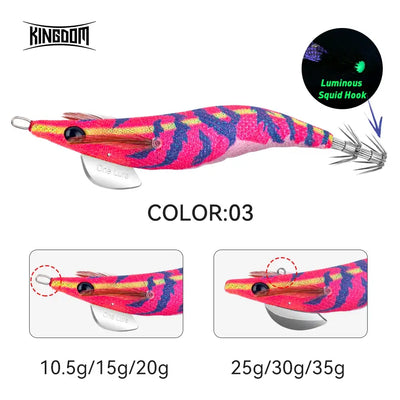 Pink-blue striped squid jig lure with metal tentacle hooks; COLOR 03 shown