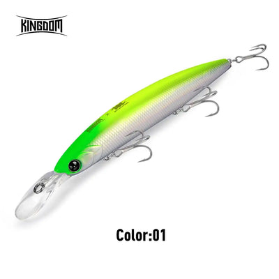 Sinking minnow lure in color 01, bright green and silver body with black eye