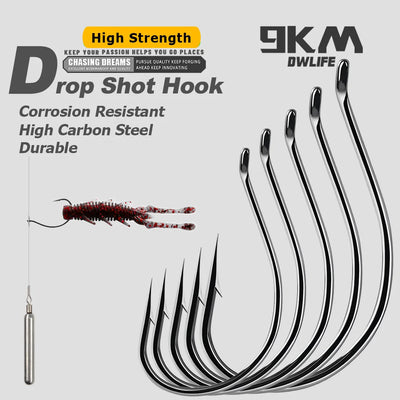 9KM DWLIFE Drop Shot & Wacky Rig Hooks – Black Nickel High Carbon Steel | Size #4 to #3/0 | 50–200pc