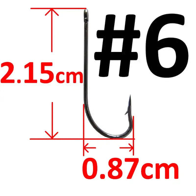 Black long-shank barbed fishhook, #6 size