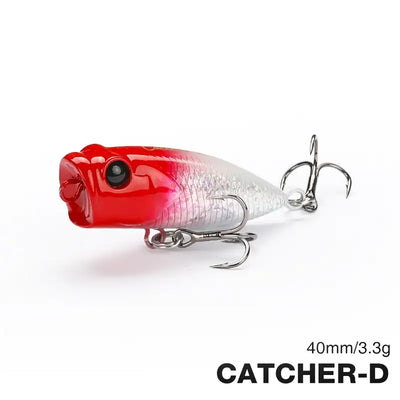 Tsurinoya CATCHER 40F topwater popper lure, red and silver with metal treble hooks