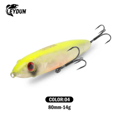 Leydun ministre jack sinking pencil lure 80mm 14g translucent yellow orange body red eye three black treble hooks