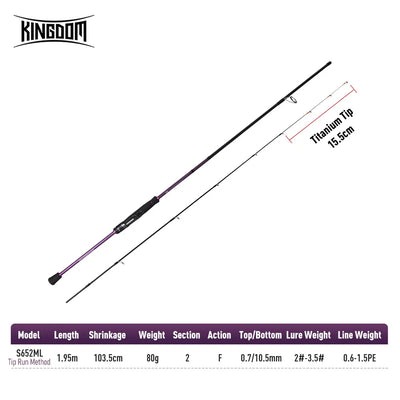 Kingdom squid jigging rod model S652ML with purple blank and black EVA grip