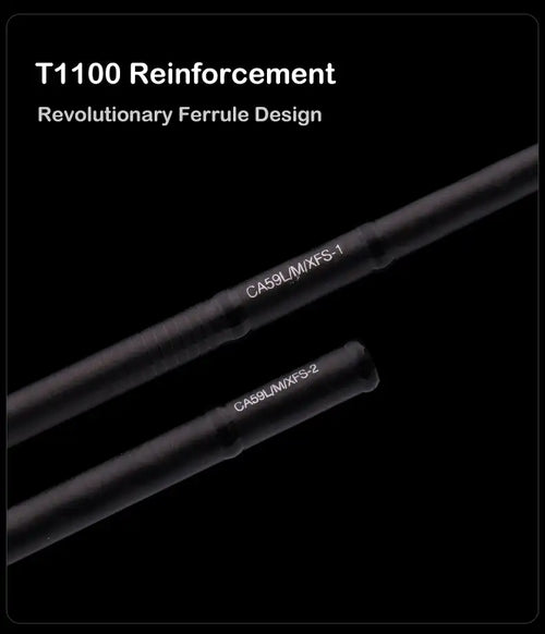 Reinforced ferrule section on a black carbon fishing rod shaft