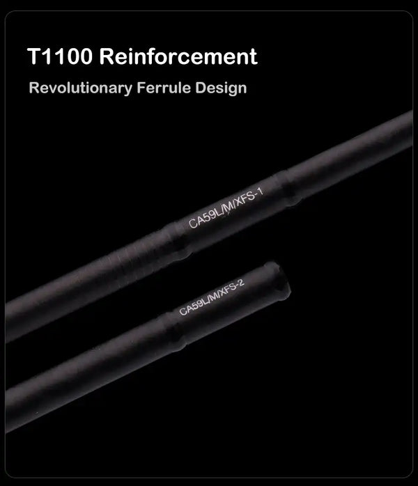Reinforced ferrule section on a black carbon fishing rod shaft