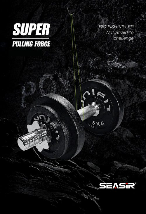Braided fishing line pulling force test between weight plates